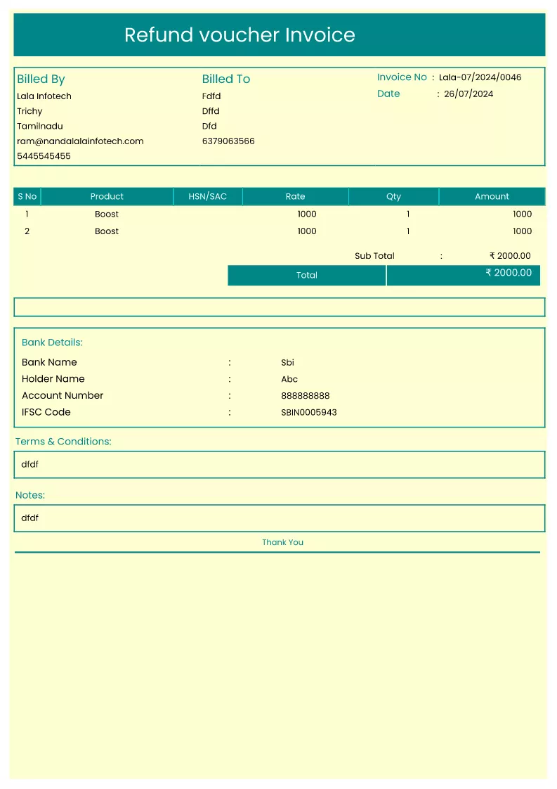 Invoice Free | Refund voucher Invoice Generator,Creator,Maker