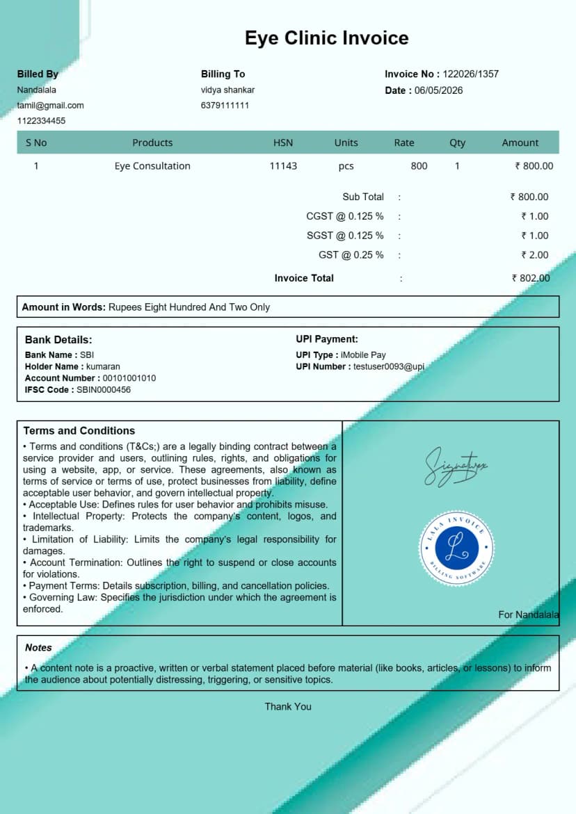 Free Eye Clinic Invoice Maker Online | InvoiceFree