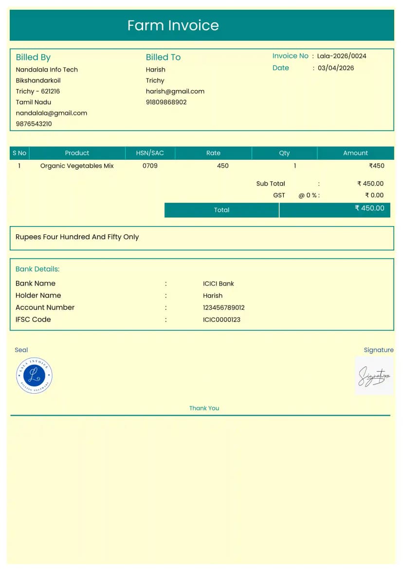 Easy Way to Bill Your Farm Produce in 60 Seconds | InvoiceFree