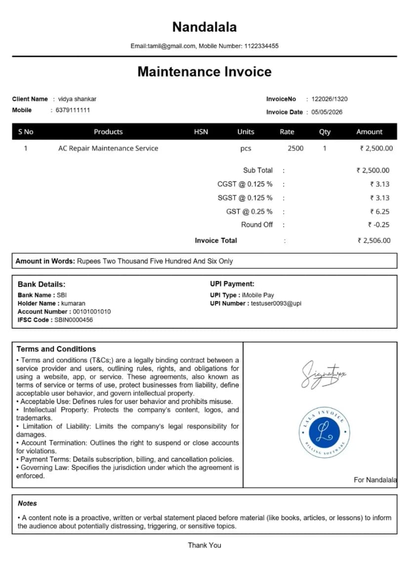 Maintenance Invoice Generator Free Online | InvoiceFree