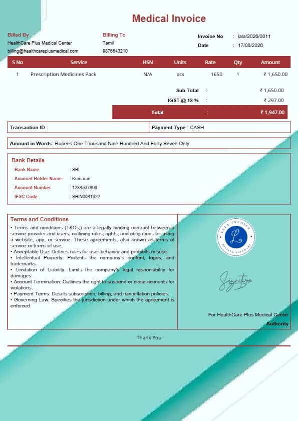 Free Medical Billing Invoice Generator Online | InvoiceFree