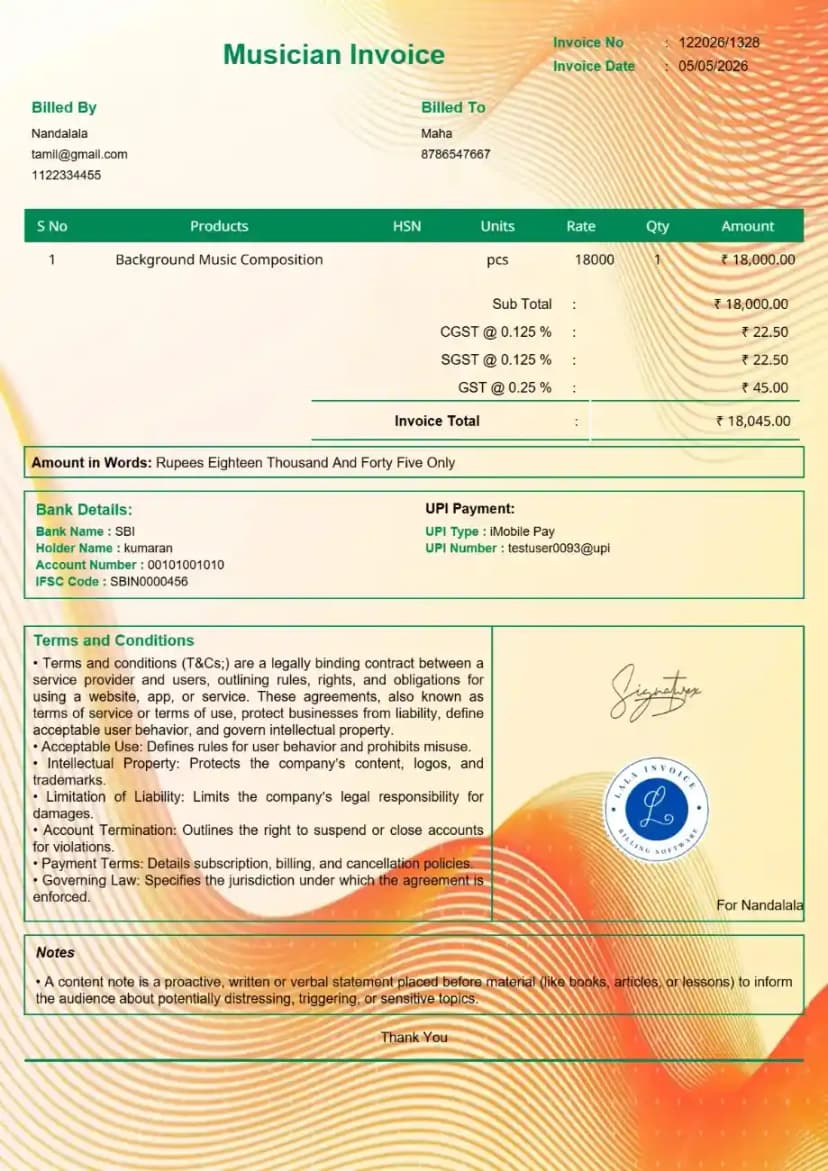 free Professional Musician Invoice Generator Online | InvoiceFree