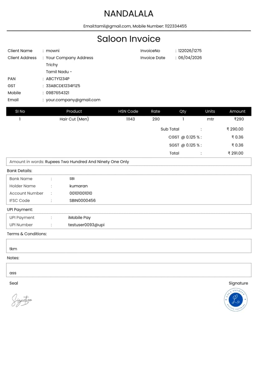 Salon Invoice Generator Free Online Billing | InvoiceFree