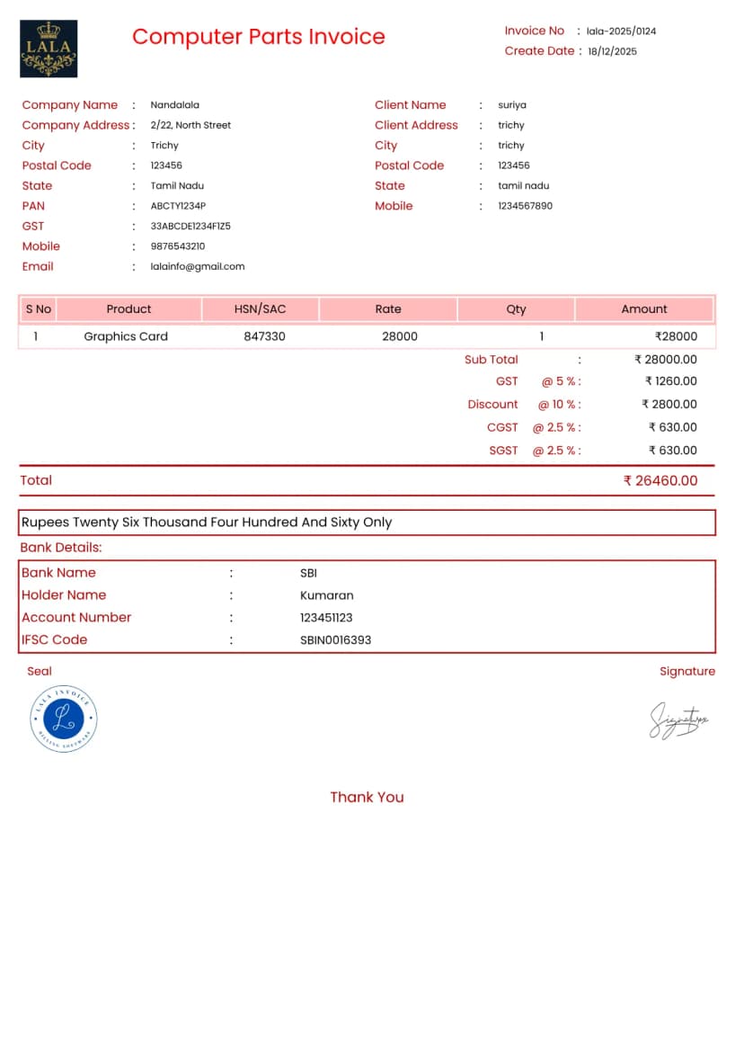 Free & Fast Computer Parts Invoice Generator | InvoiceFree