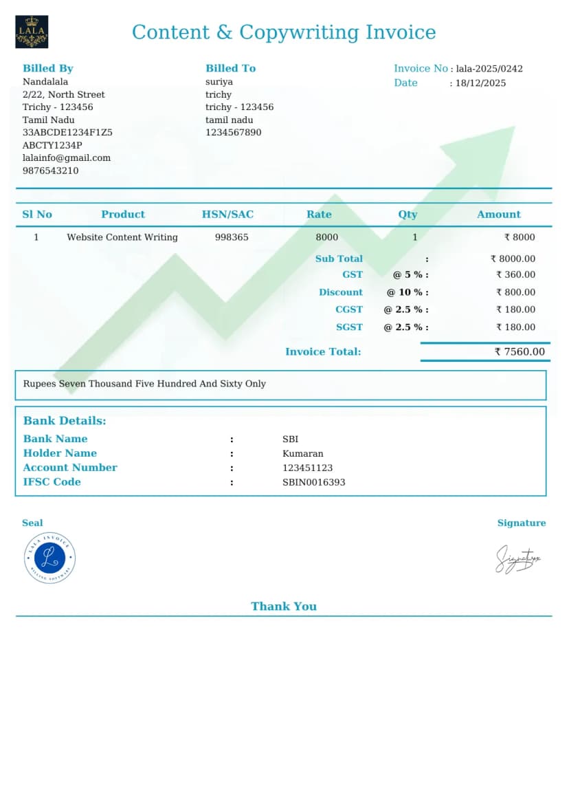 Free GST Billing App for Content Writers | InvoiceFree