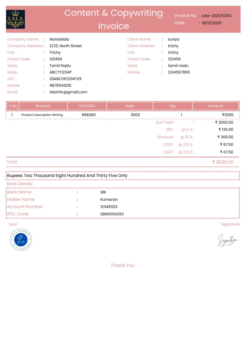 Free GST Billing App for Content Writers | InvoiceFree