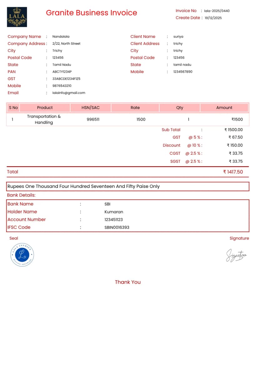 Granite Business Invoice Generator for Stone Sales | InvoiceFree