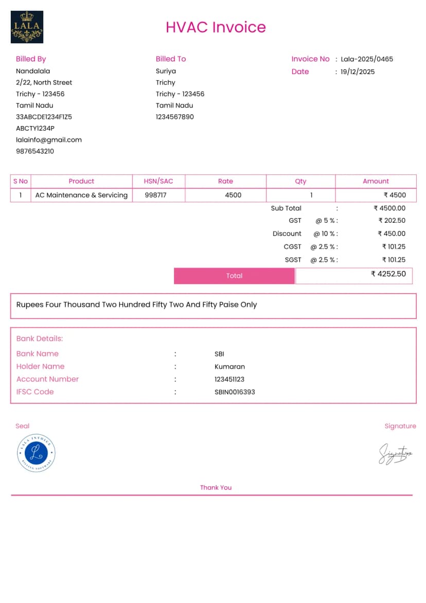 HVAC Invoice Generator — Free Invoice Tool | InvoiceFree