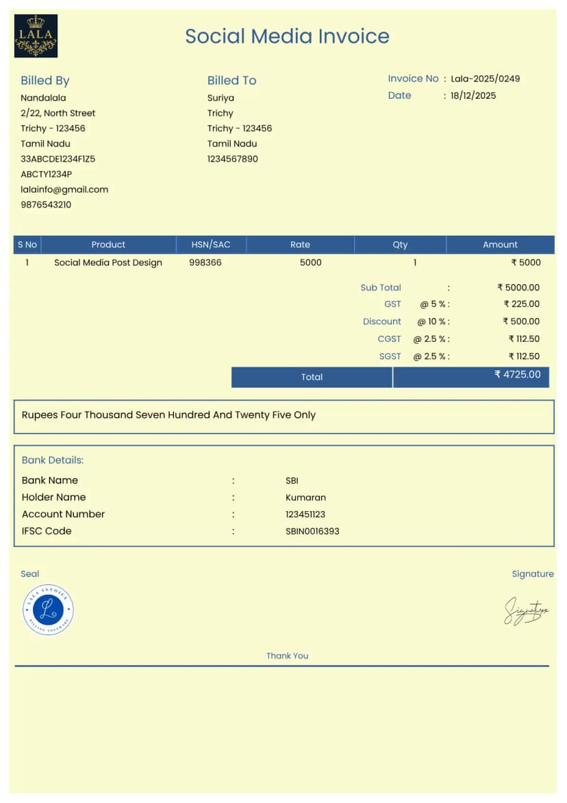 Free Social Media Invoice Generator Online | InvoiceFree