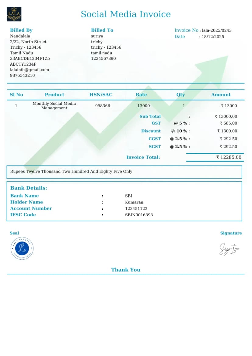Free Social Media Invoice Generator Online | InvoiceFree