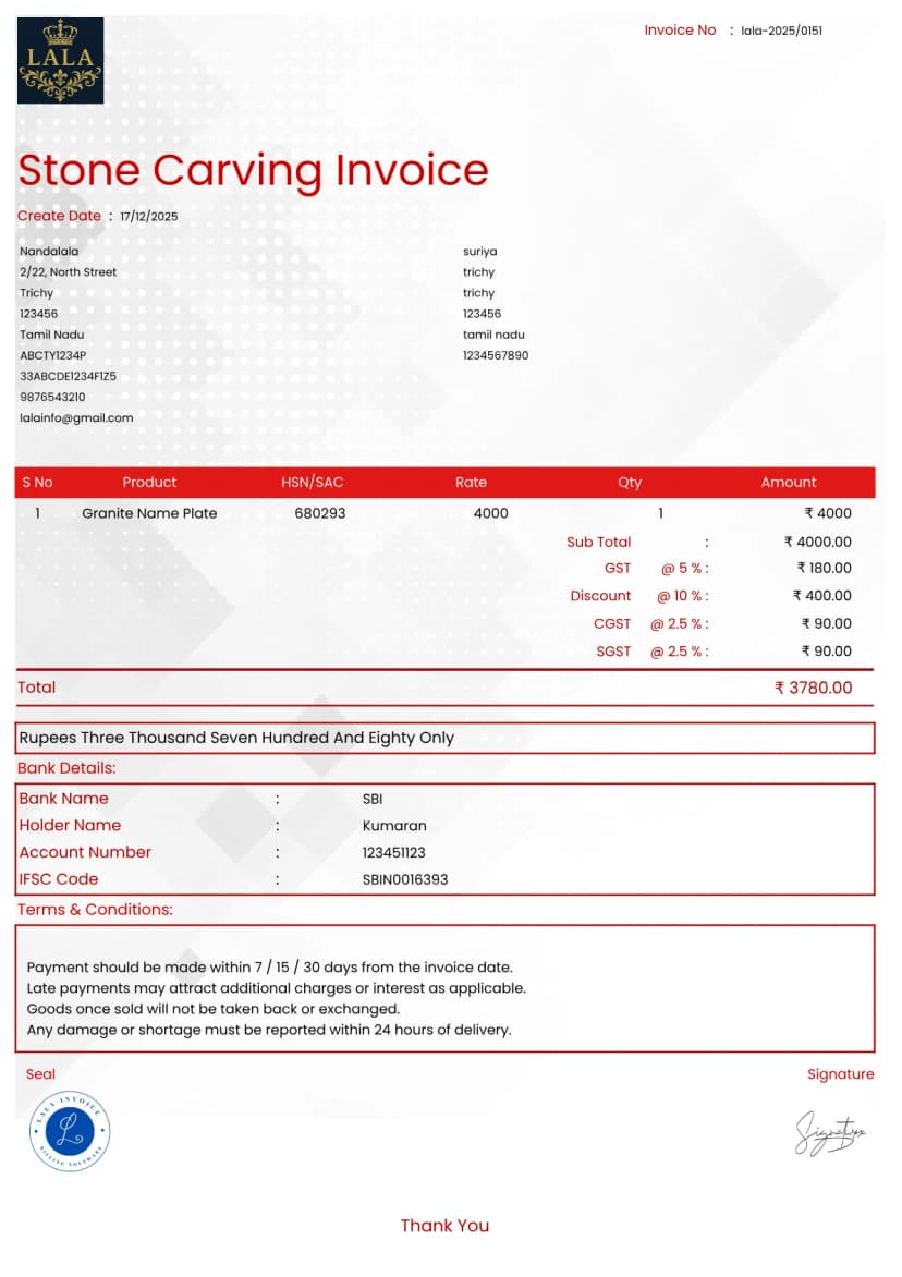 Stone Carvers — Free Invoice Tool Online | InvoiceFree