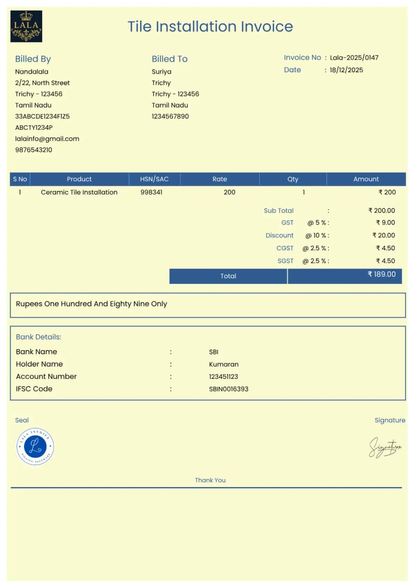 Create Free Tile Installation Invoice in Seconds | InvoiceFree