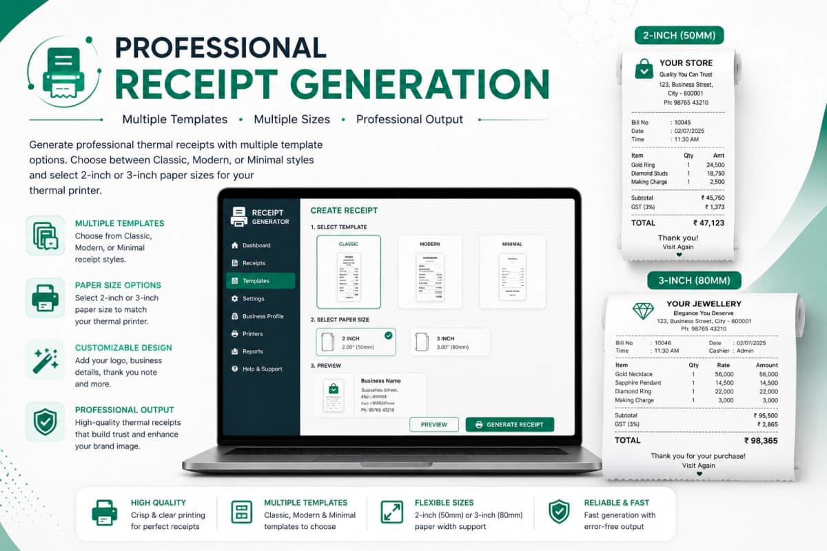 Professional Receipt Generation - Gold Calculator feature illustration