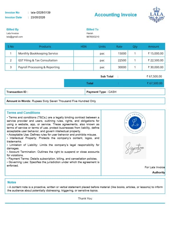 Free Accounting Billing Template | InvoiceFree