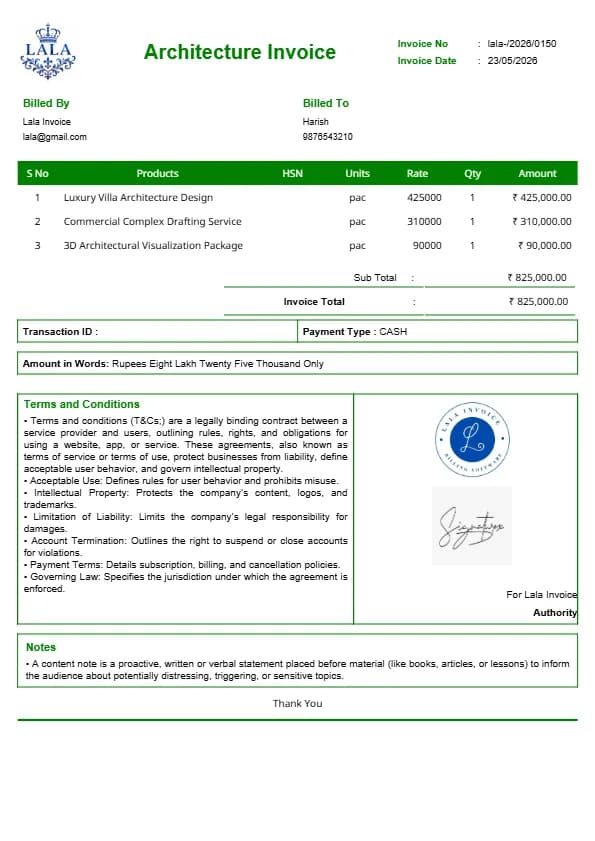 Free Architecture Invoice Template for Architects | InvoiceFree