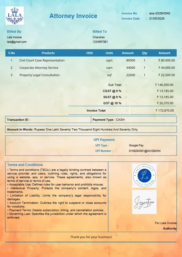 Free Attorney Billing Template | InvoiceFree