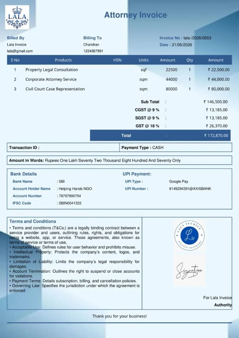 Free Attorney Invoice Template | InvoiceFree
