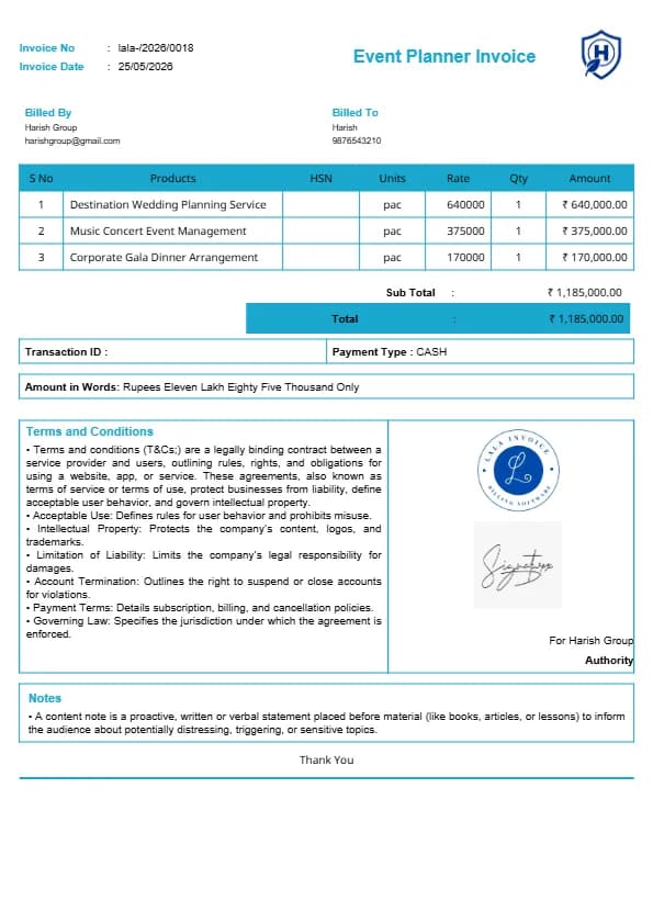 Free Event Planner Invoice Template | InvoiceFree