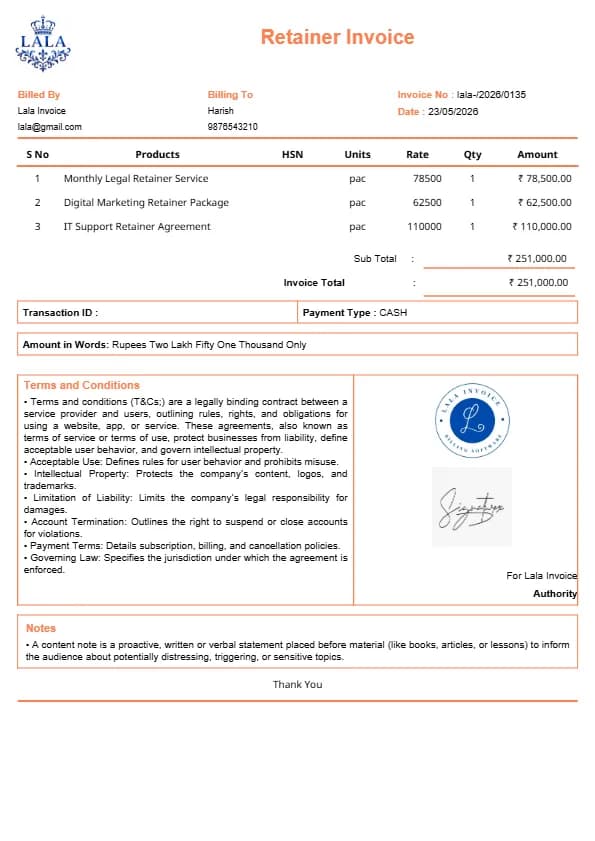 Free Retainer Invoice Template | InvoiceFree