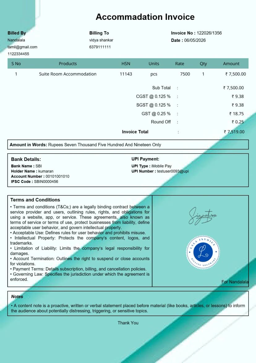Bed Invoice Example Free Accommodation Invoice - Hotel Billing Tool | InvoiceFree
