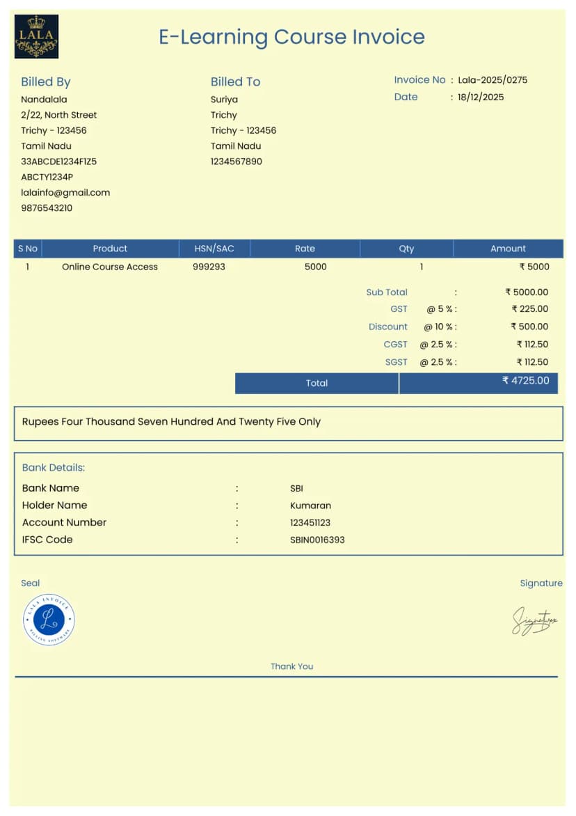 Learning Invoice Create Professional E-Learning Invoices Free Online | InvoiceFree