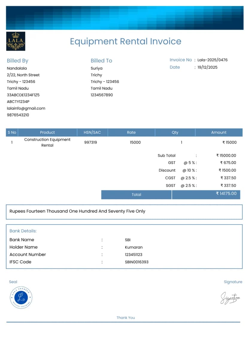 Projector Invoice For Rent GST Equipment Rental Billing Software & Invoices | InvoiceFree