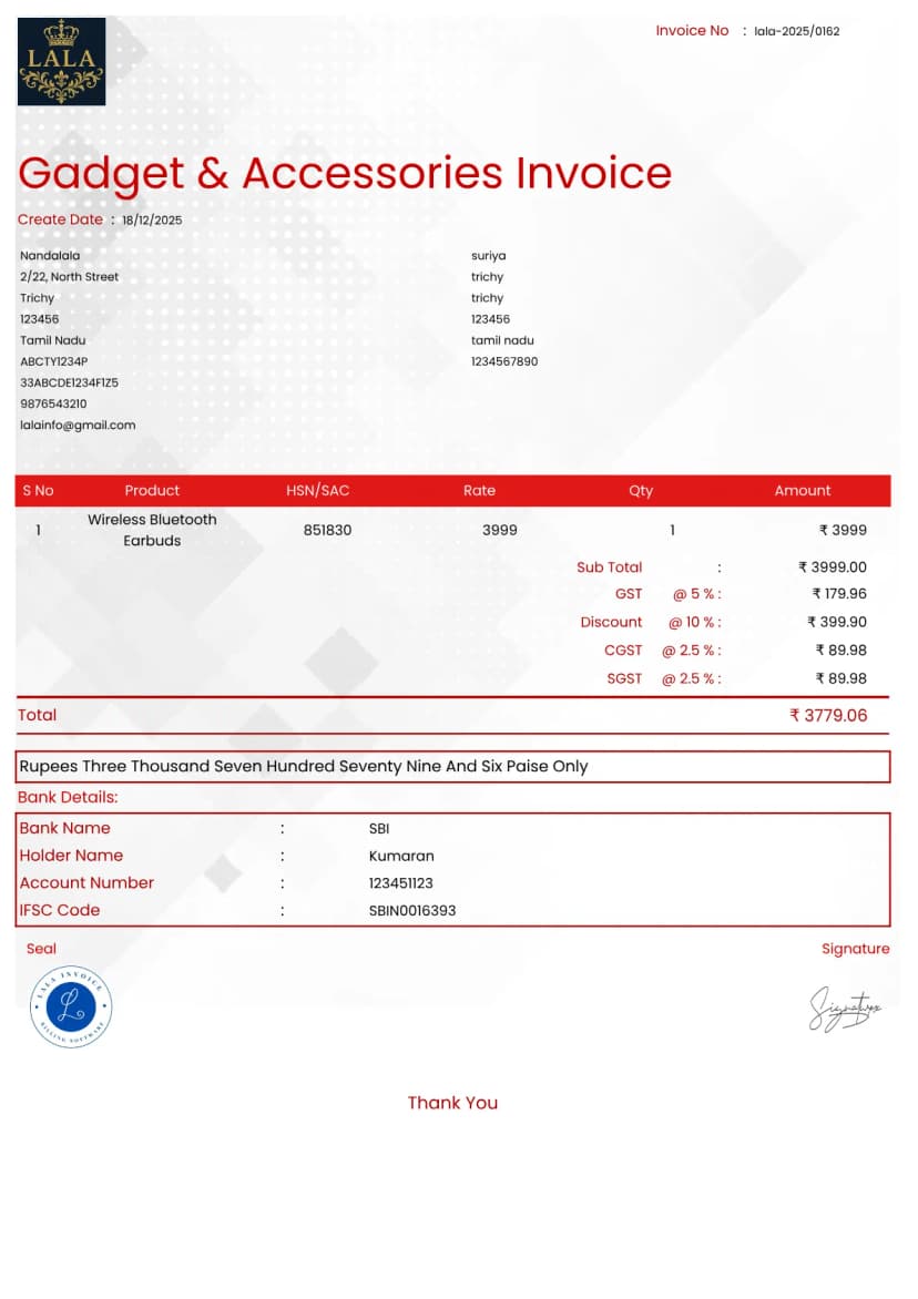 Projector Invoice Free Gadget & Accessories Invoice Generator | InvoiceFree