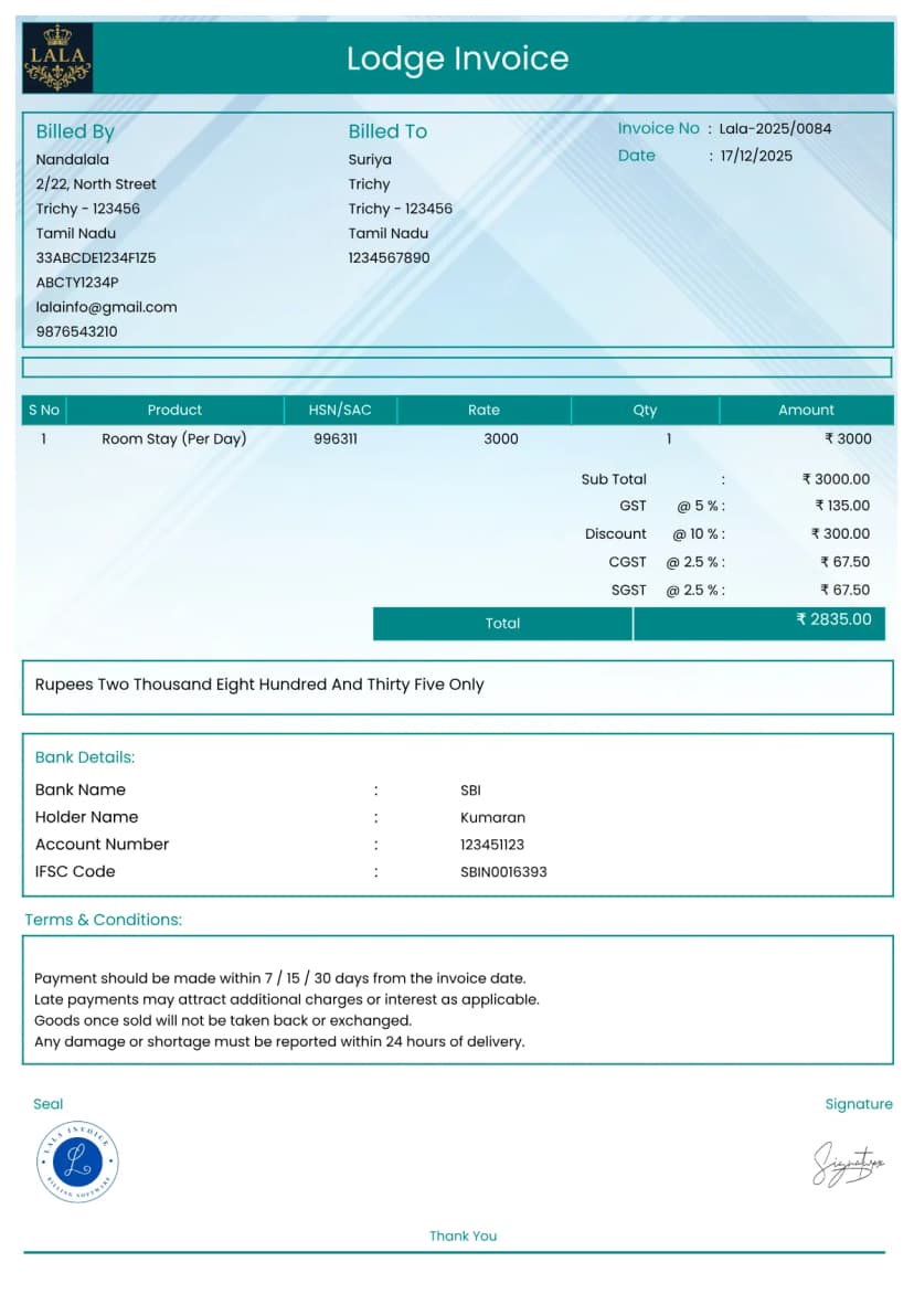 Bed Invoice Example Free Lodge Room & Guest Stay Invoice Generator | InvoiceFree
