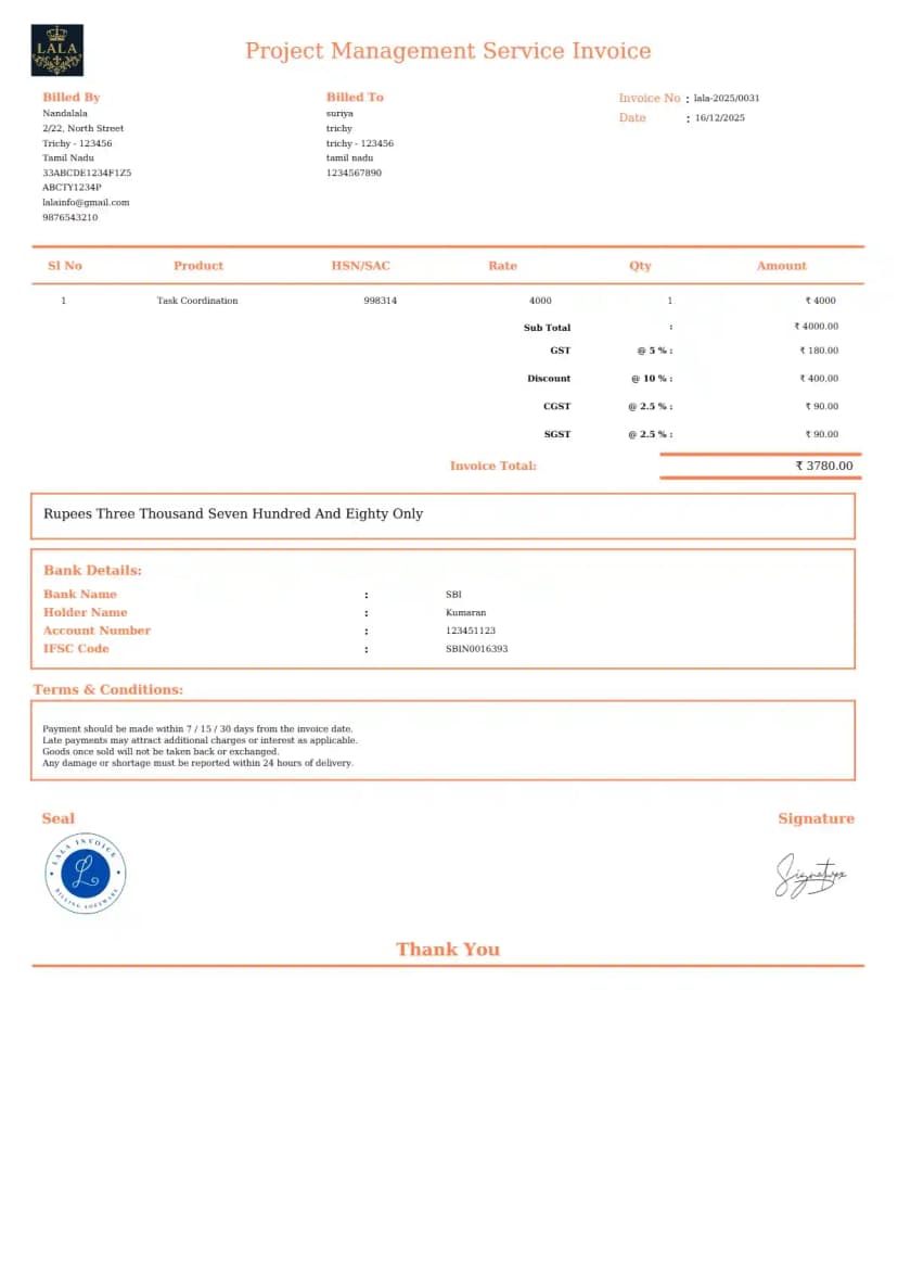 Service/project Invoice Create Project Management Invoices Free Online | InvoiceFree