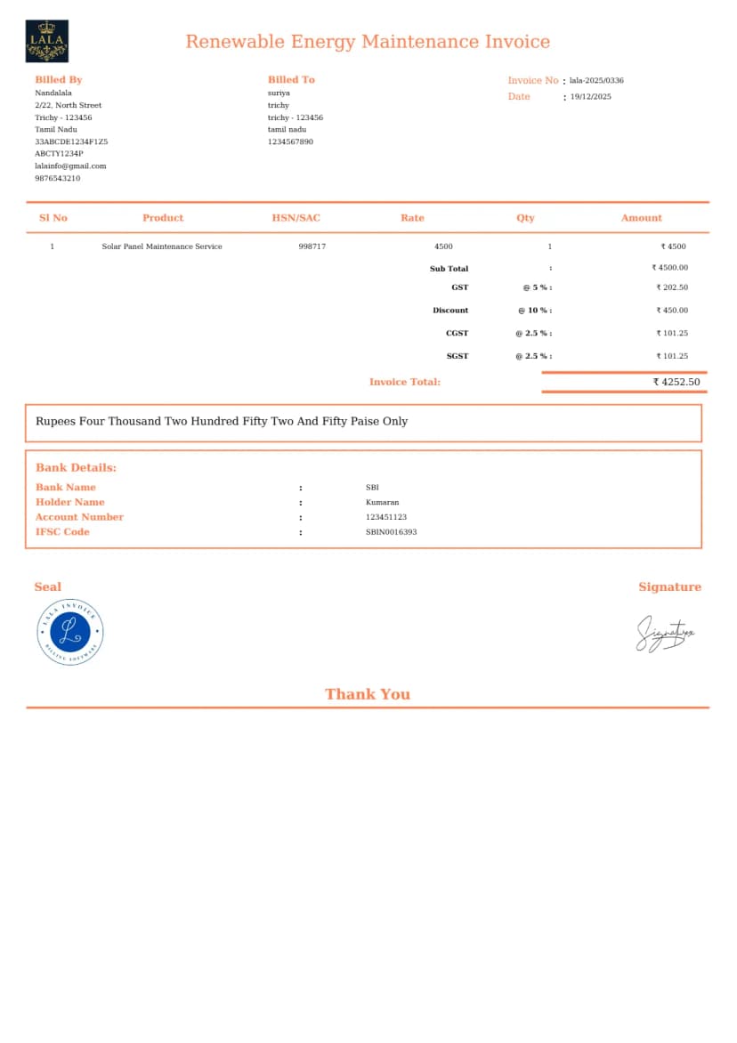 Direct Energy Invoice Example free Renewable Energy Maintenance Invoice Generator | InvoiceFree