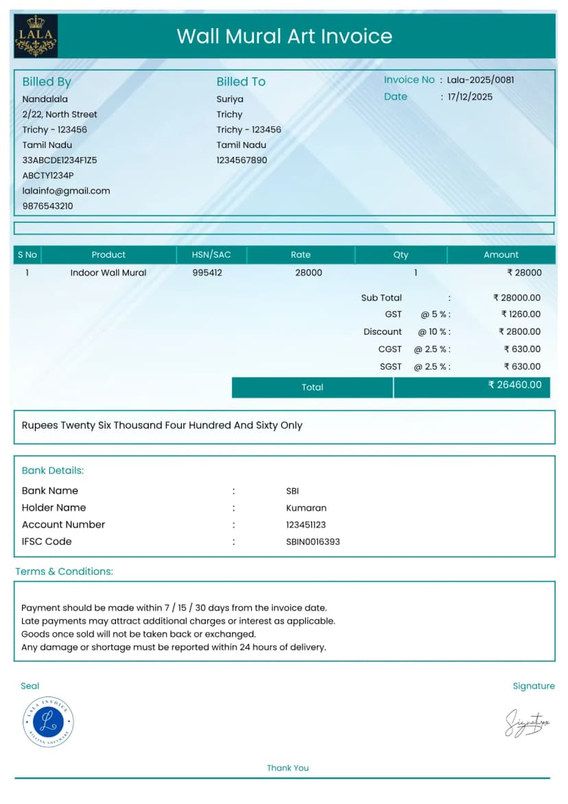 Invoice Example For Mural Free Wall Mural & Artwork Invoice Generator Online | InvoiceFree