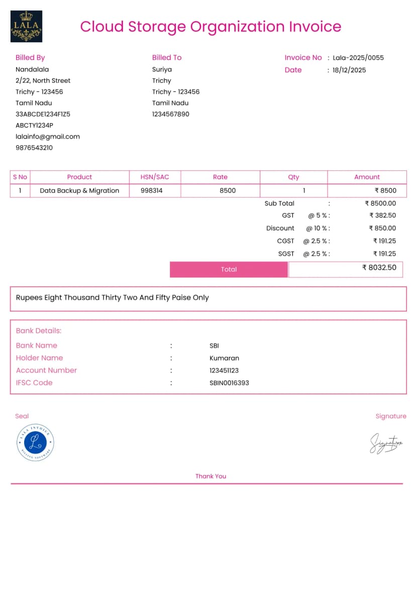 Storage Unit Invoice Sample Free Cloud Storage Invoice Generator Fast & Secure | InvoiceFree