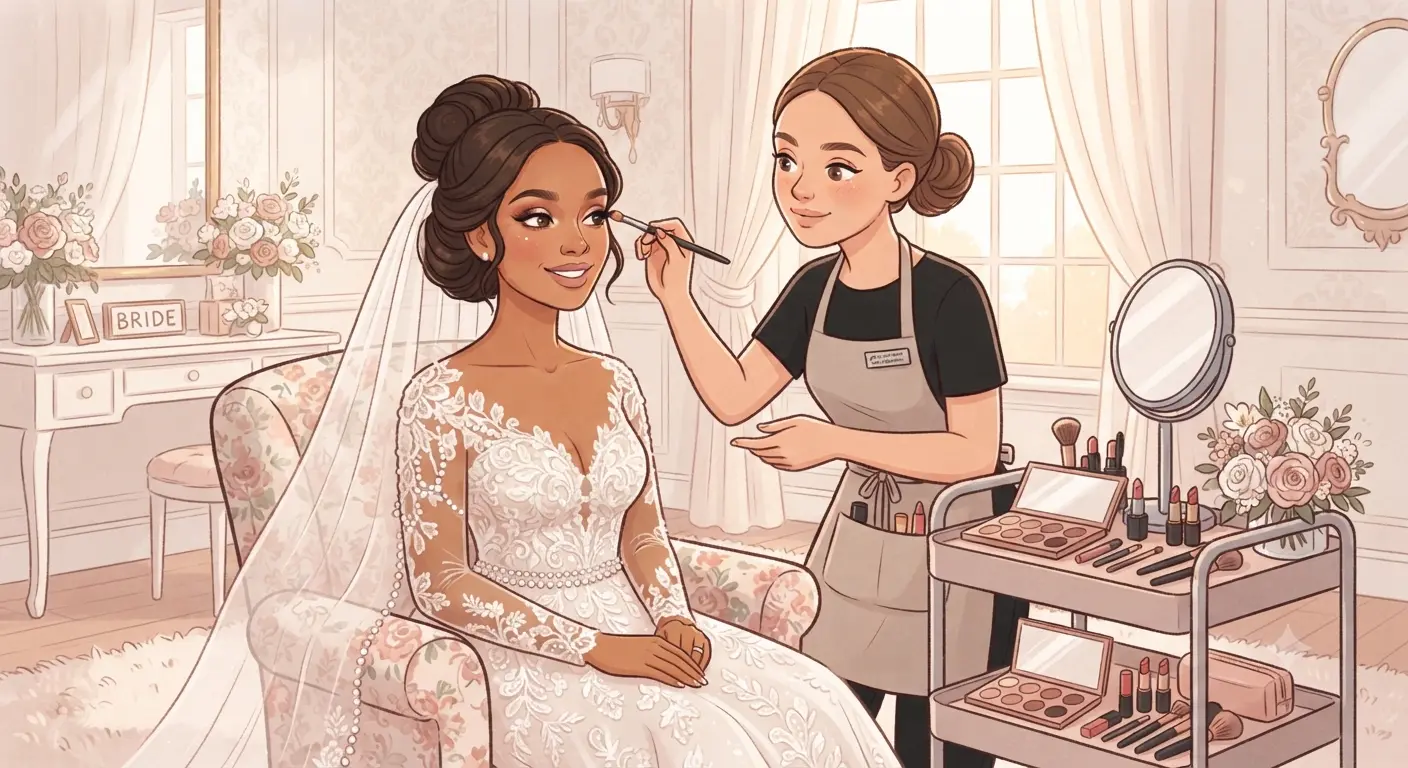 Makeup artist applying bridal makeup